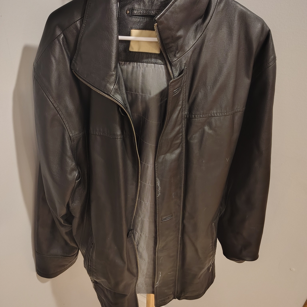 Men's Black Leather Jacket - Classic Zip Front
